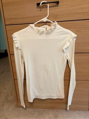 H&M Cream Ruffle Trim Long-Sleeve Top